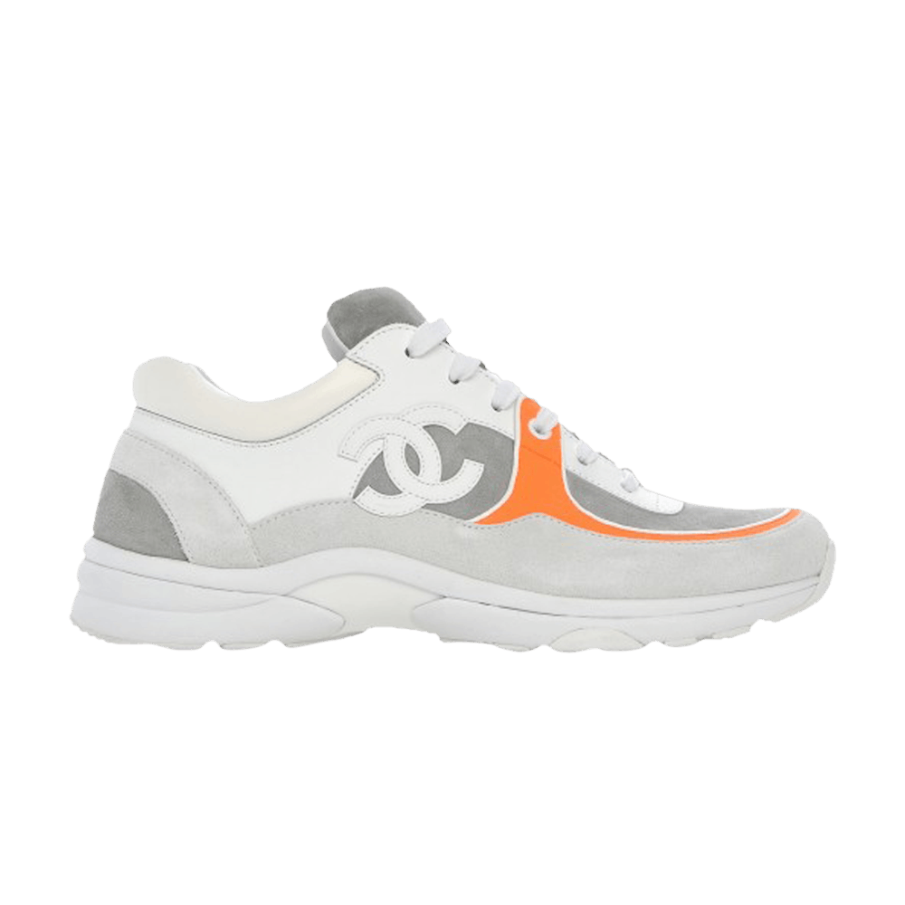 Chanel White, Grey, and Orange Sneakers in Calfskin and Fabric