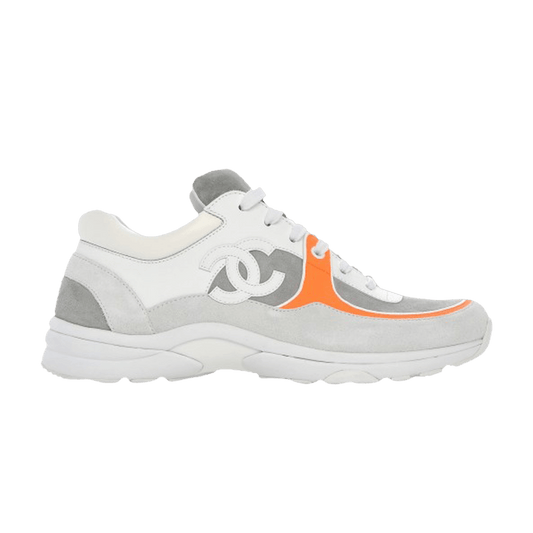 Chanel White, Grey, and Orange Sneakers in Calfskin and Fabric
