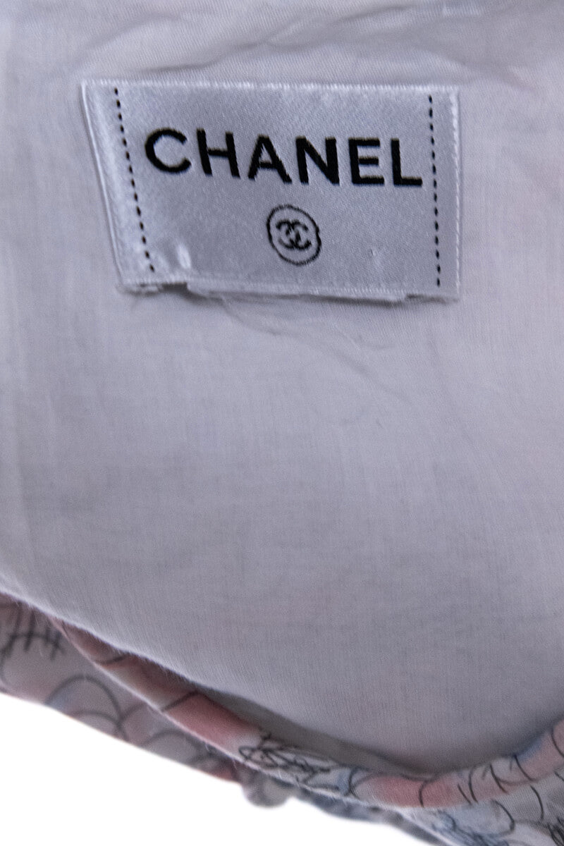 Chanel Pastel Blue, Pink, and White Floral Cotton Sleeveless Dress Size M