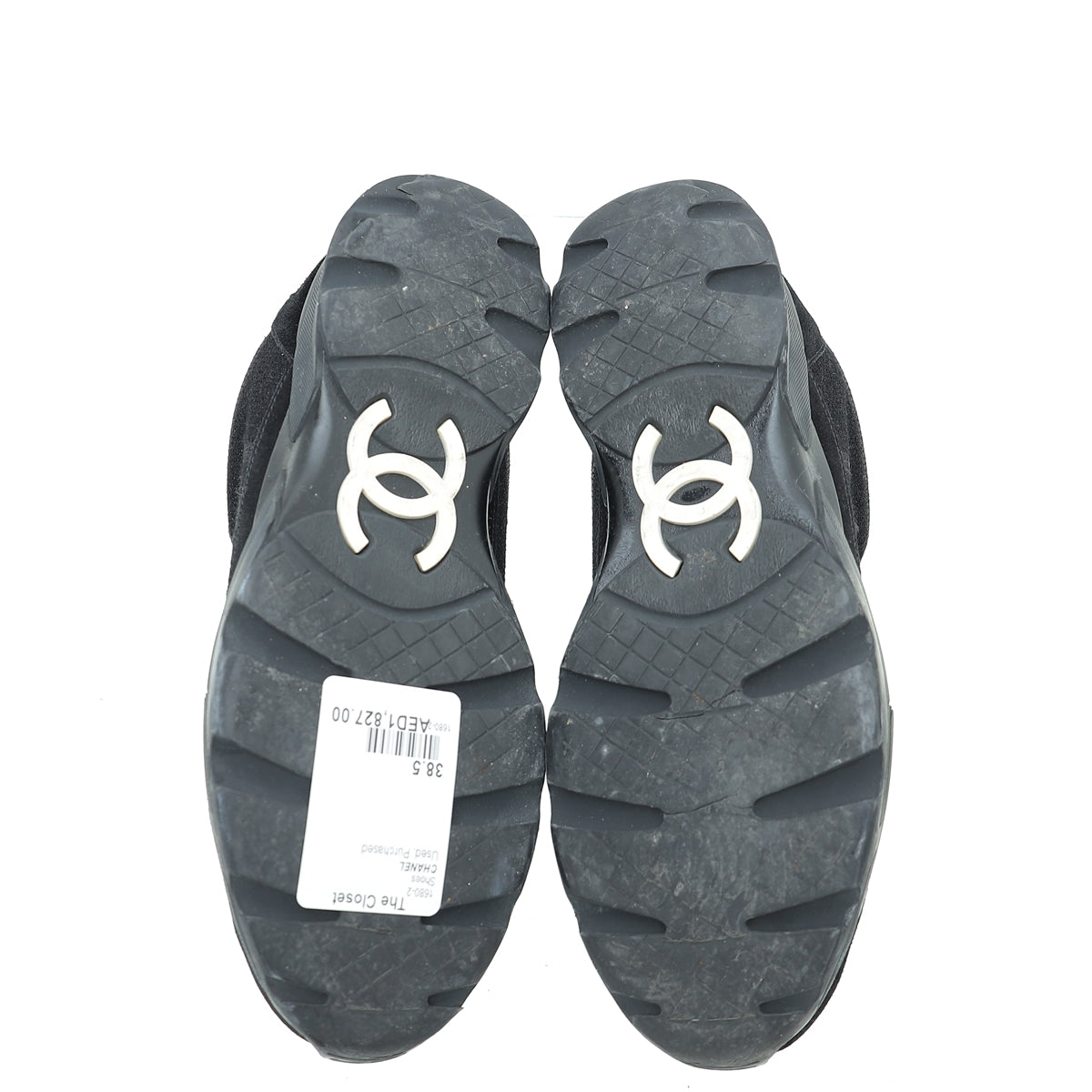 Chanel Black CC Suede Trainer Sneaker 38