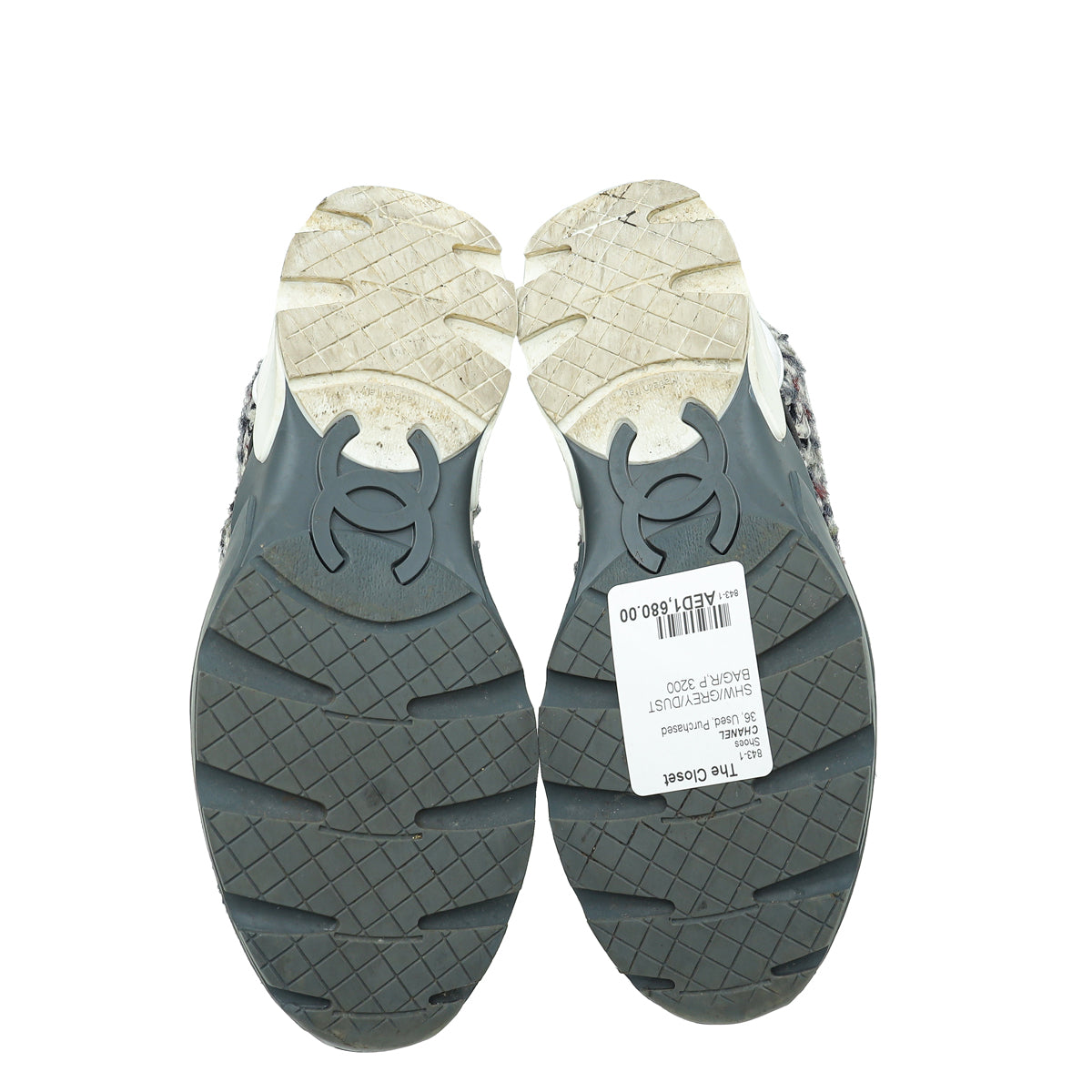 Chanel Grey CC Wool Tweed Trainer Sneaker 36