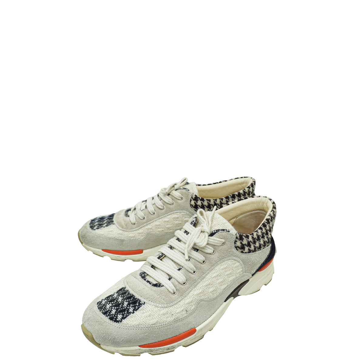 Chanel Light Grey Multicolor Tweed Suede Lace Up Sneakers 40