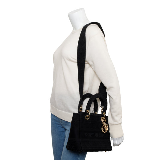 Christian Dior 2020 Black Toile De Jouy Embroidery Medium Lady D-Lite Bag
