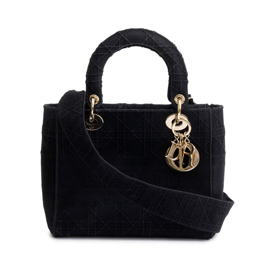 Christian Dior 2020 Black Toile De Jouy Embroidery Medium Lady D-Lite Bag