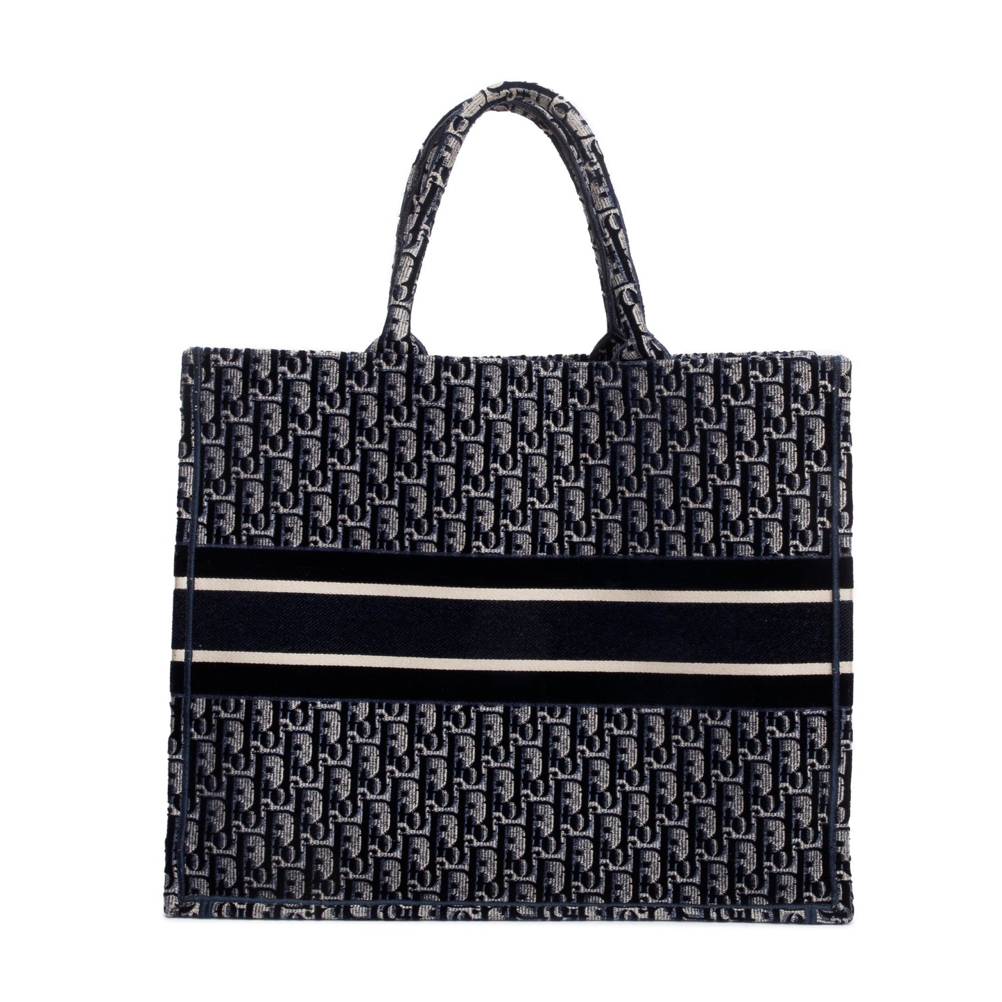 Christian Dior 2020 Ecru and Blue Dior Oblique Embroidery Large Book Tote