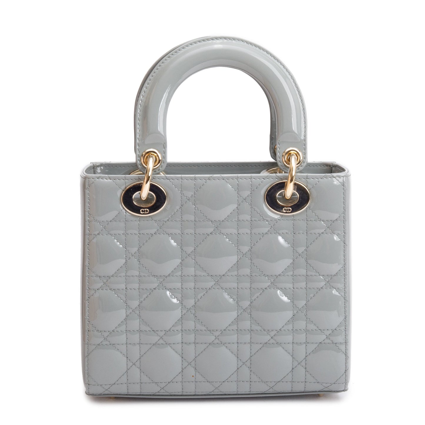 Christian Dior 2020 Grey Patent Cannage Leather Small Lady Dior Bag