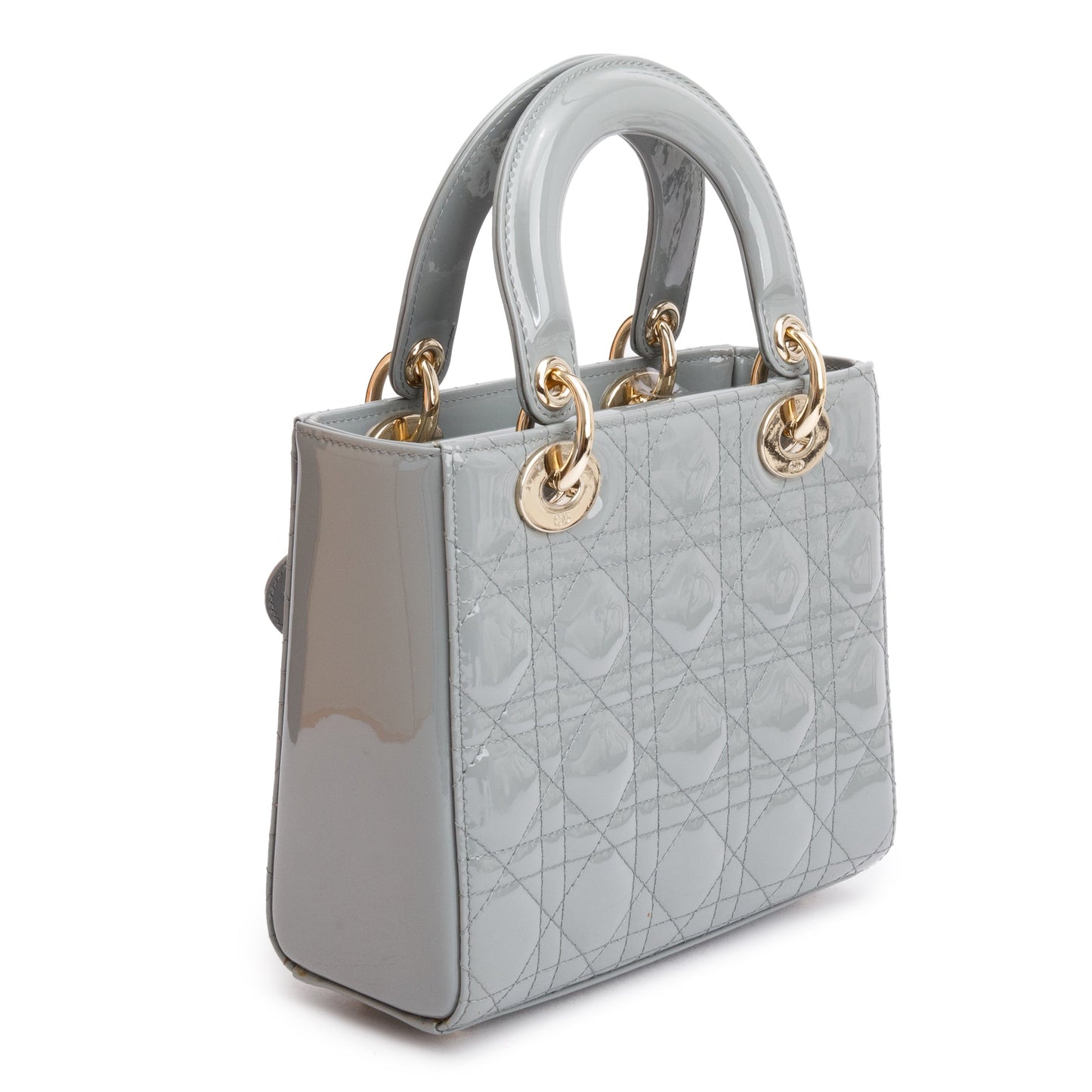 Christian Dior 2020 Grey Patent Cannage Leather Small Lady Dior Bag