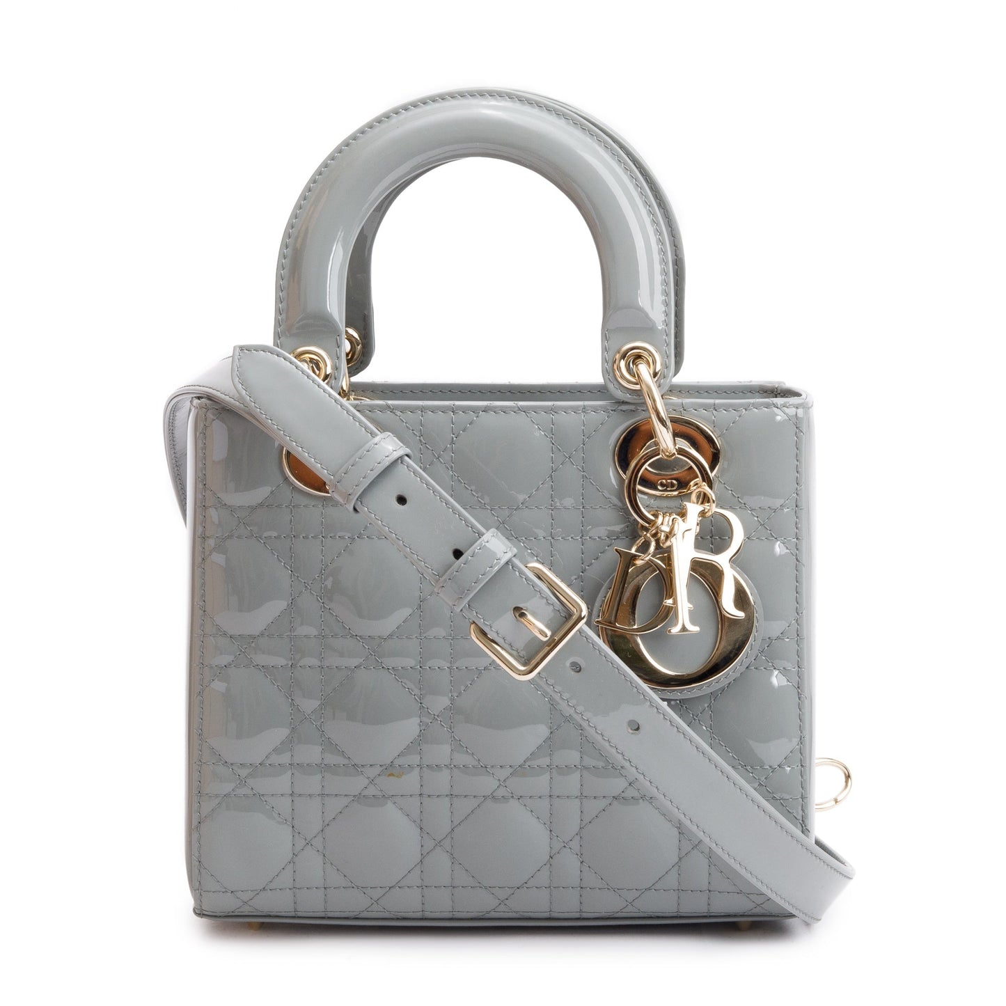 Christian Dior 2020 Grey Patent Cannage Leather Small Lady Dior Bag