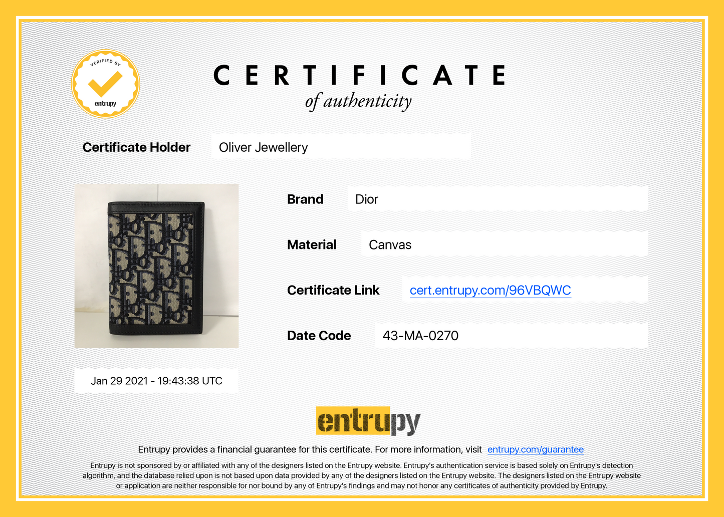Christian Dior 2020 Oblique Passport Holder