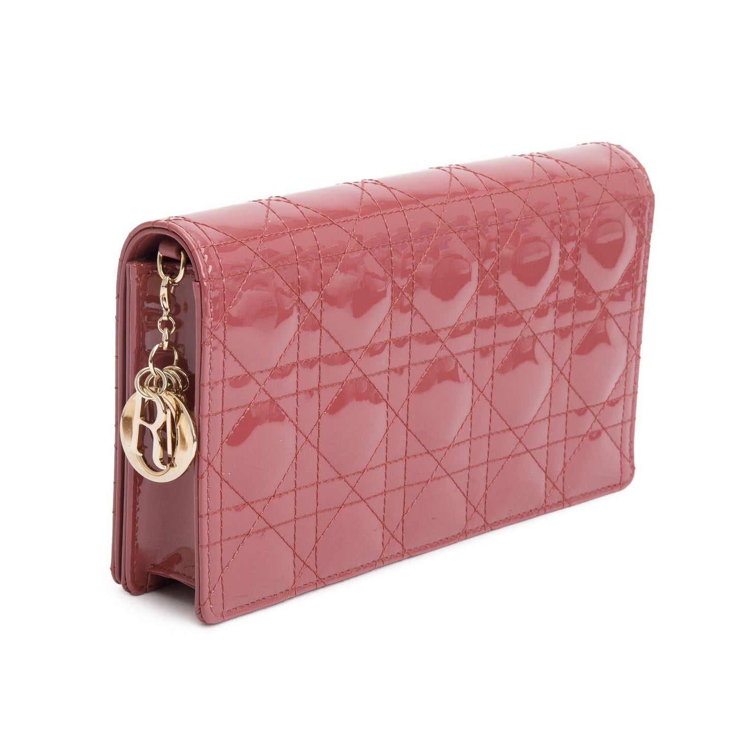 Christian Dior 2020 Pink Cannage Patent Leather Lady Dior Chain Pouch