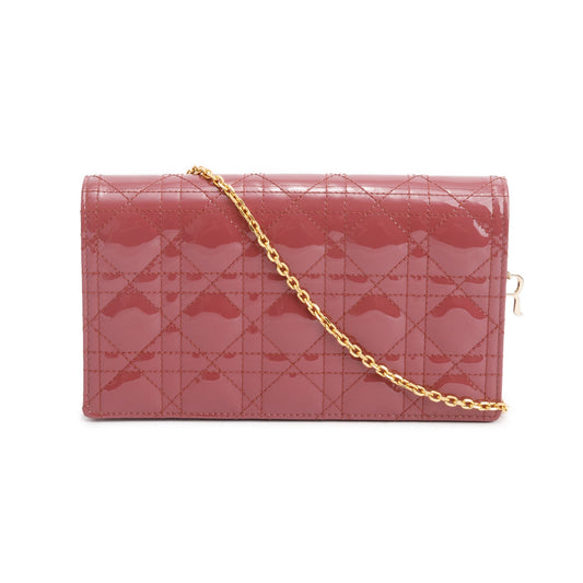 Christian Dior 2020 Pink Cannage Patent Leather Lady Dior Chain Pouch