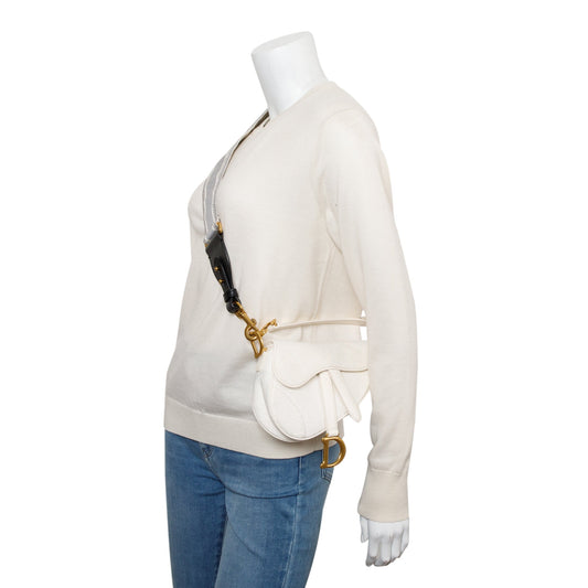 Christian Dior 2020 White Oblique Mini Saddle Bag