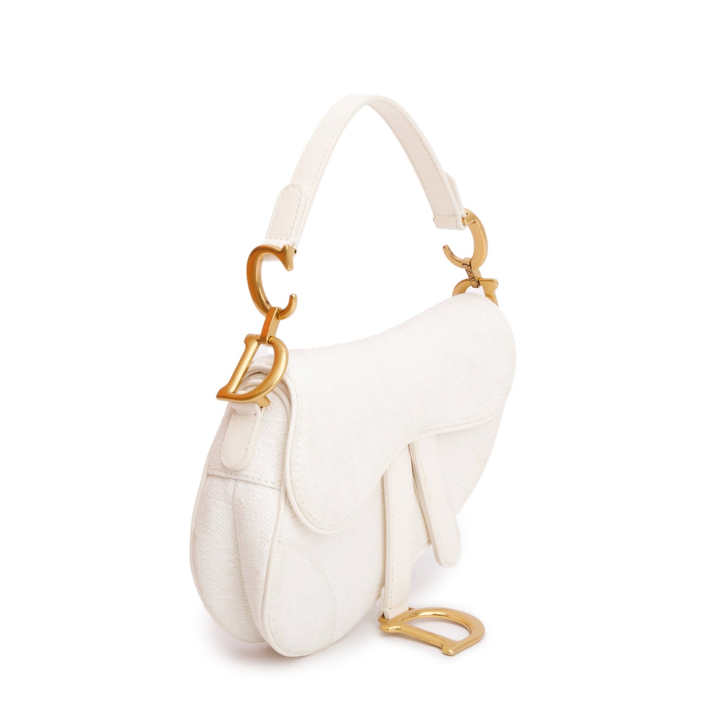 Christian Dior 2020 White Oblique Mini Saddle Bag