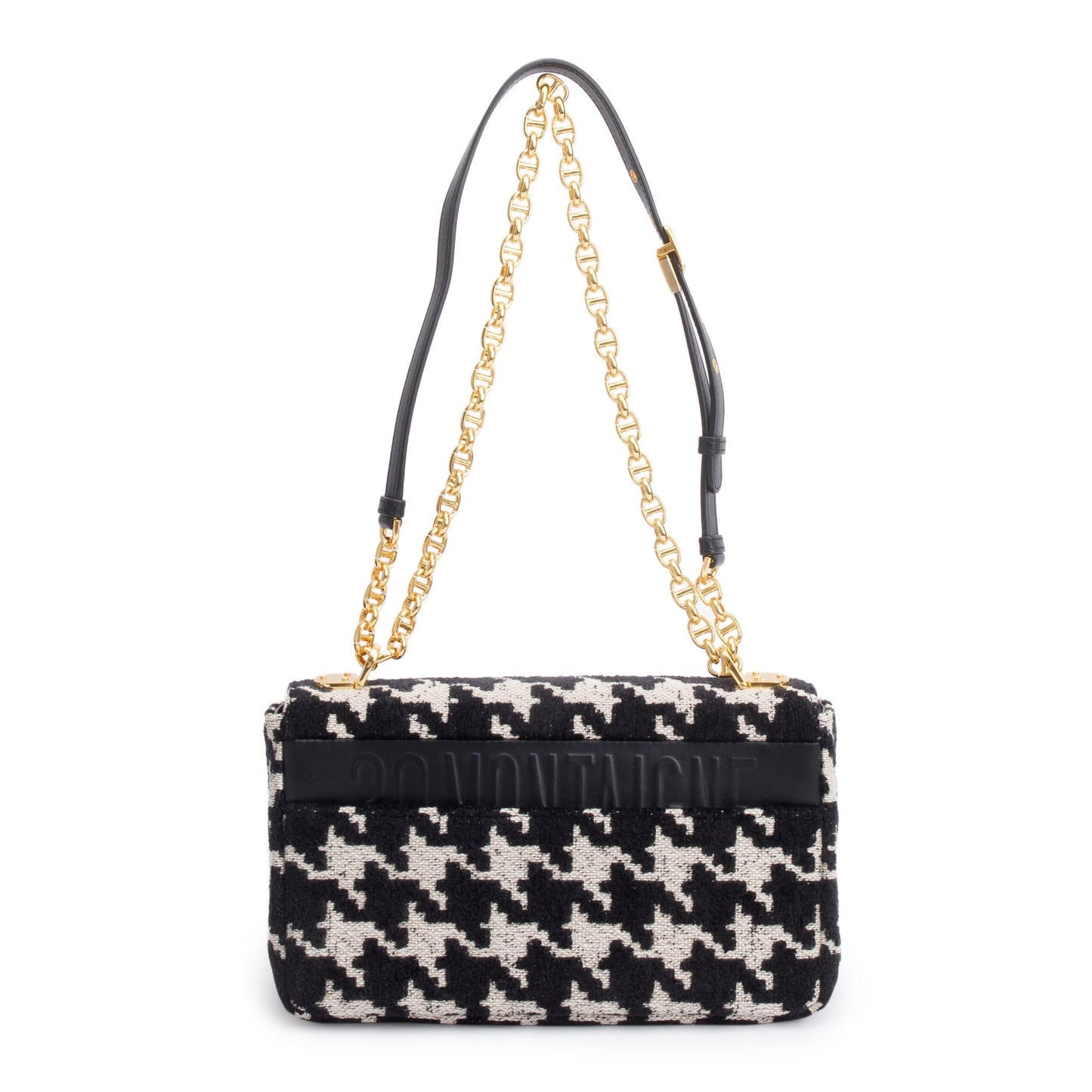 Christian Dior 2021 Black/White Technical Canvas Macro Houndstooth Medium Dior Caro Bag