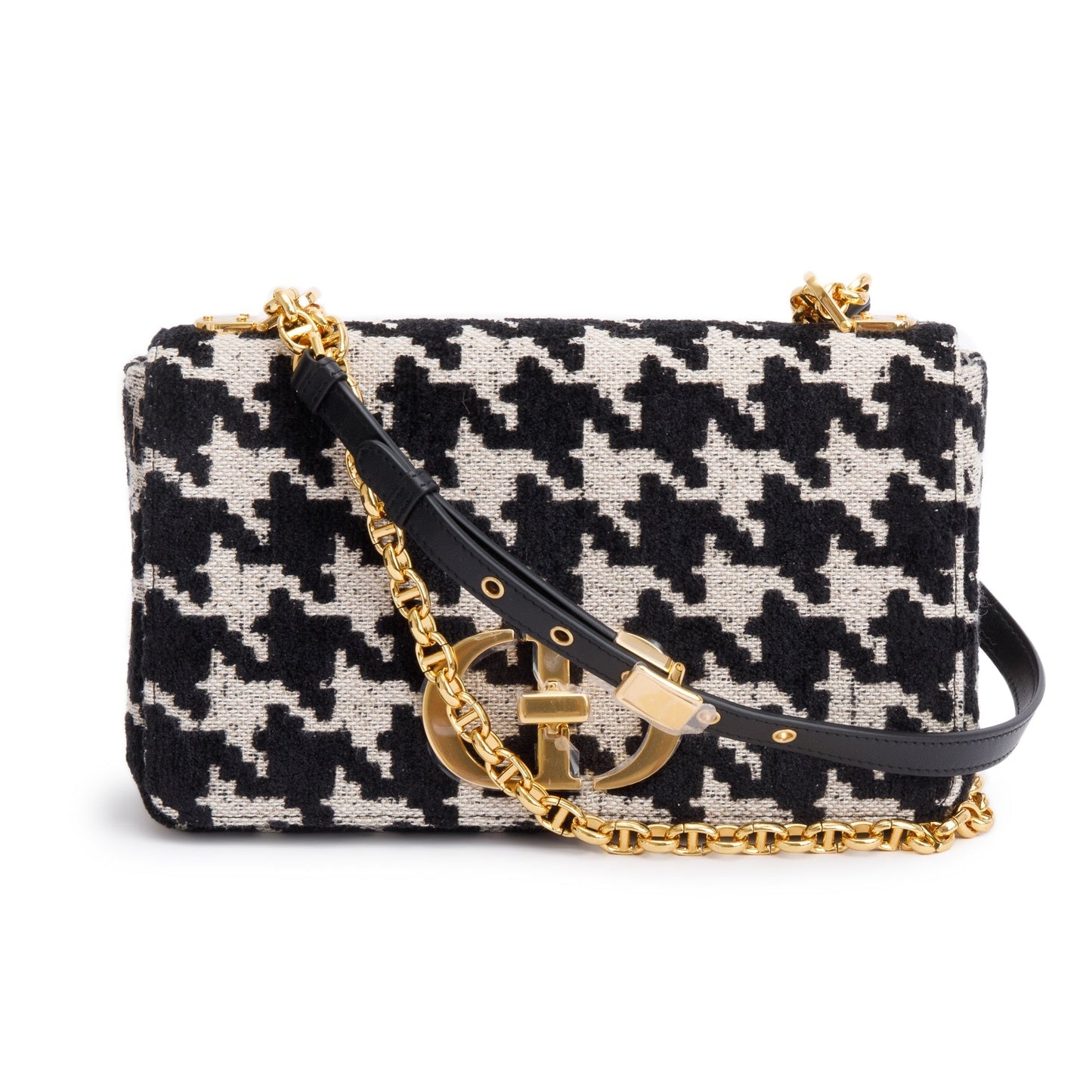Christian Dior 2021 Black/White Technical Canvas Macro Houndstooth Medium Dior Caro Bag