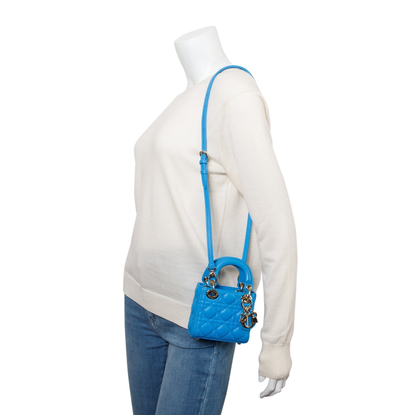 Christian Dior 2021 Blue Leather Micro Lady Dior Bag