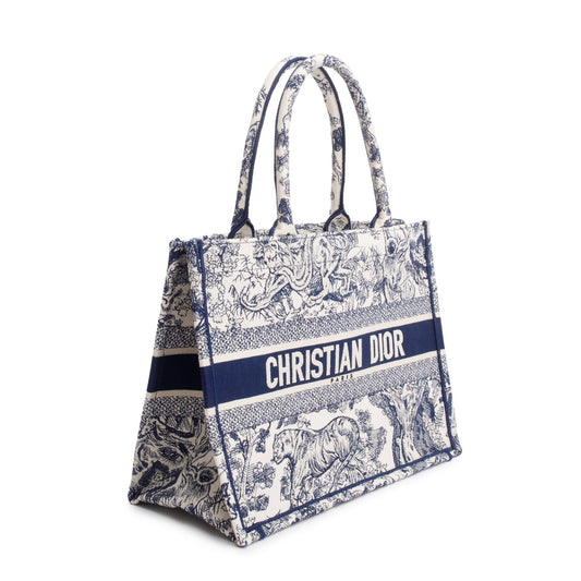 Christian Dior 2021 Ecru and Blue Toile De Juy Dioriviera Embroidery Medium Book Tote
