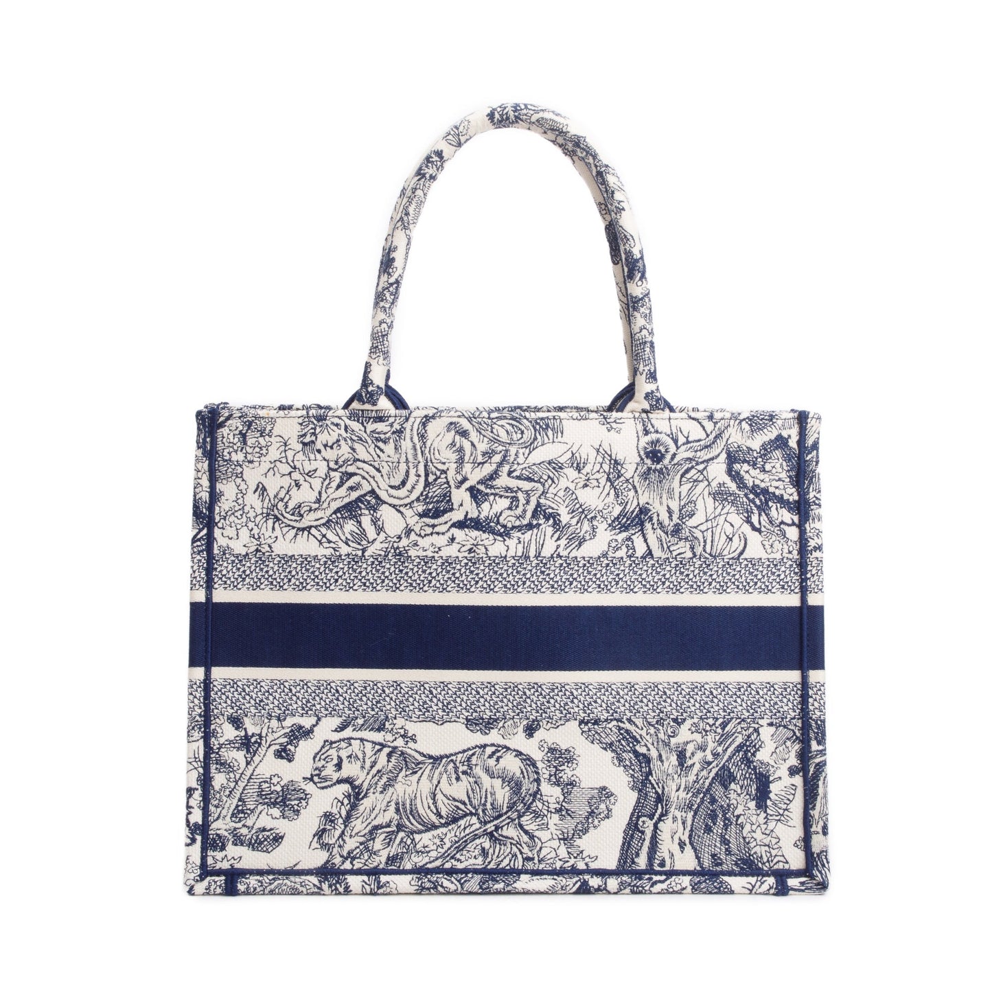 Christian Dior 2021 Ecru and Blue Toile De Juy Dioriviera Embroidery Medium Book Tote