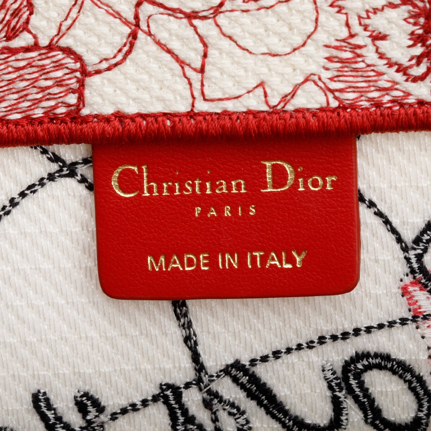 Christian Dior 2021 Red & White Royaume d'Amour Embroidery Medium Book Tote