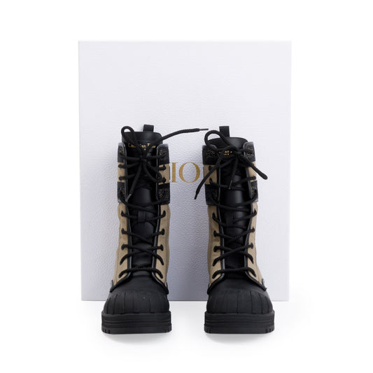 Christian Dior 2021 Taupe/Black Technical Fabric & Calfskin Leather D-Major Ankle Boot, Size 37.5
