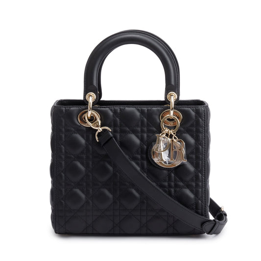 Christian Dior 2022 Black Cannage Lambskin Leather Medium Lady Dior Bag