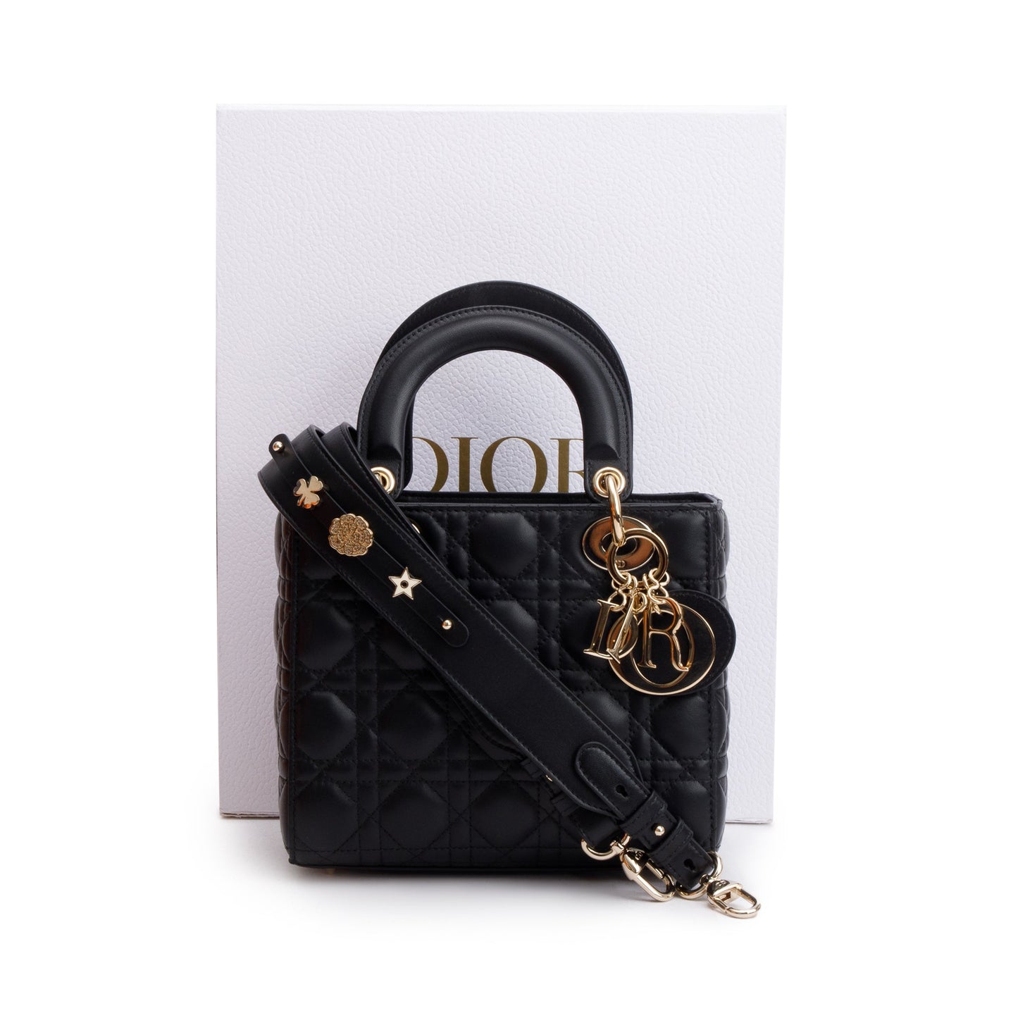 Christian Dior 2022 Black Cannage Lambskin Leather Small Lady Dior Bag