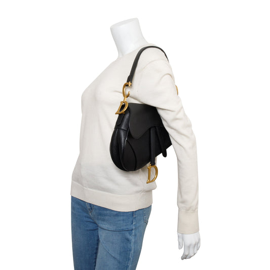 Christian Dior 2022 Black Grained Calfskin Leather Saddle Bag