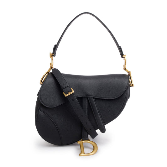 Christian Dior 2022 Black Grained Calfskin Leather Saddle Bag