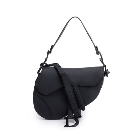 Christian Dior 2022 Black Ultramatte Calfskin Leather Medium Saddle Bag