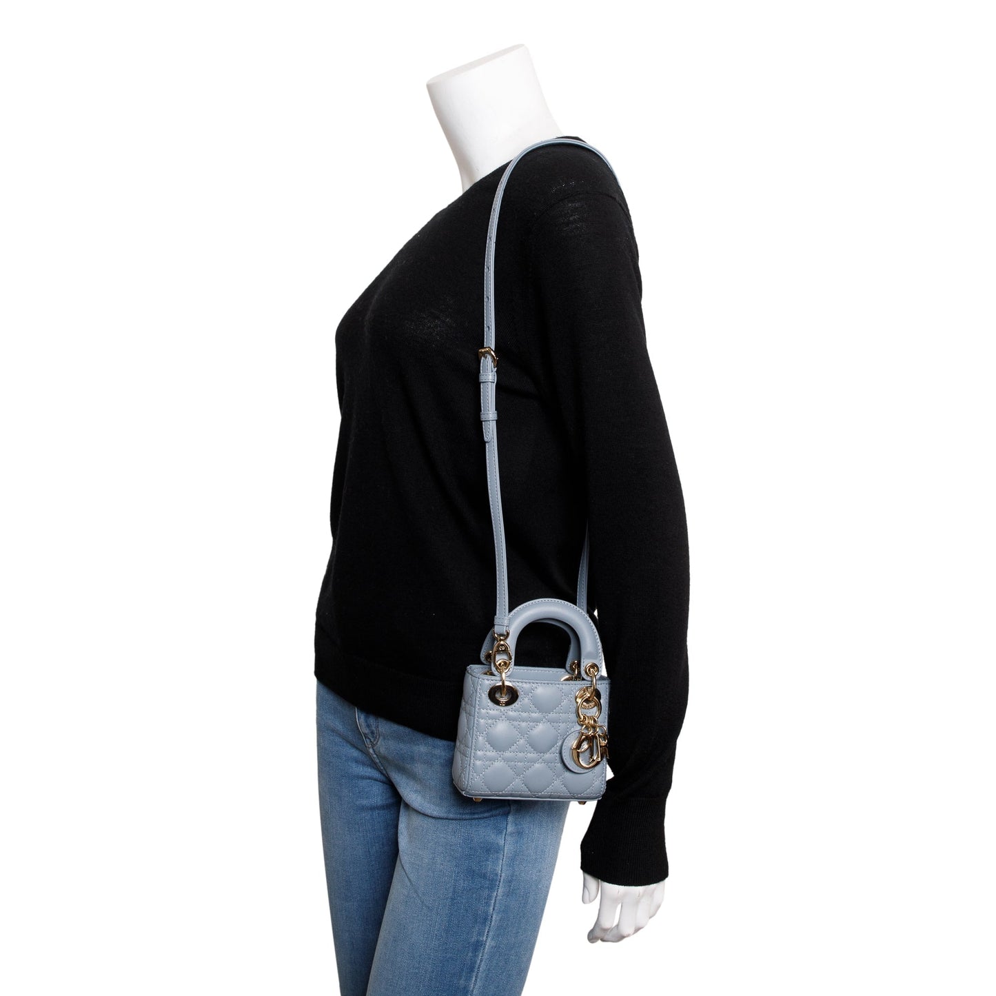 Christian Dior 2022 Blue Cannage Lambskin Leather Micro Lady Dior Bag