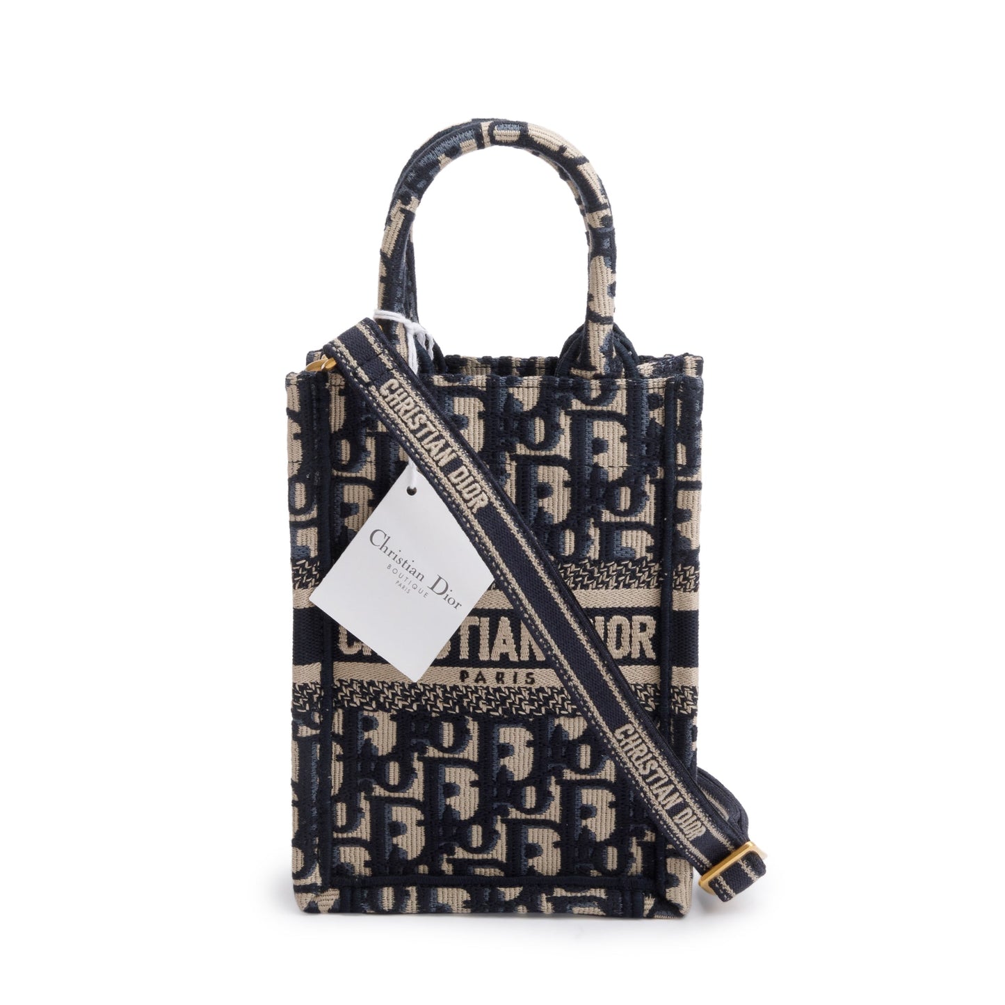 Christian Dior 2022 Blue Oblique Embroidery Mini Vertical Book Tote
