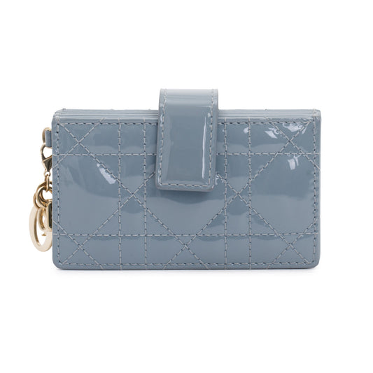 Christian Dior 2022 Blue Patent Leather Lady Dior 5-Gusset Card Holder