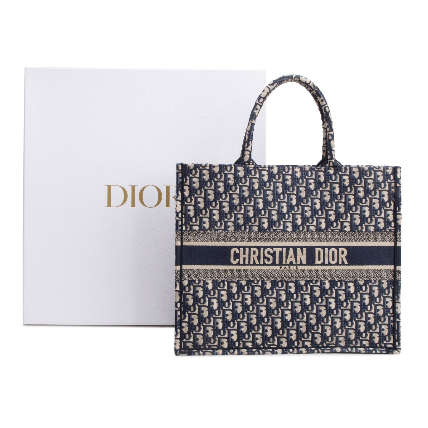Christian Dior 2022 Ecru and Blue Dior Oblique Embroidery Large Book Tote