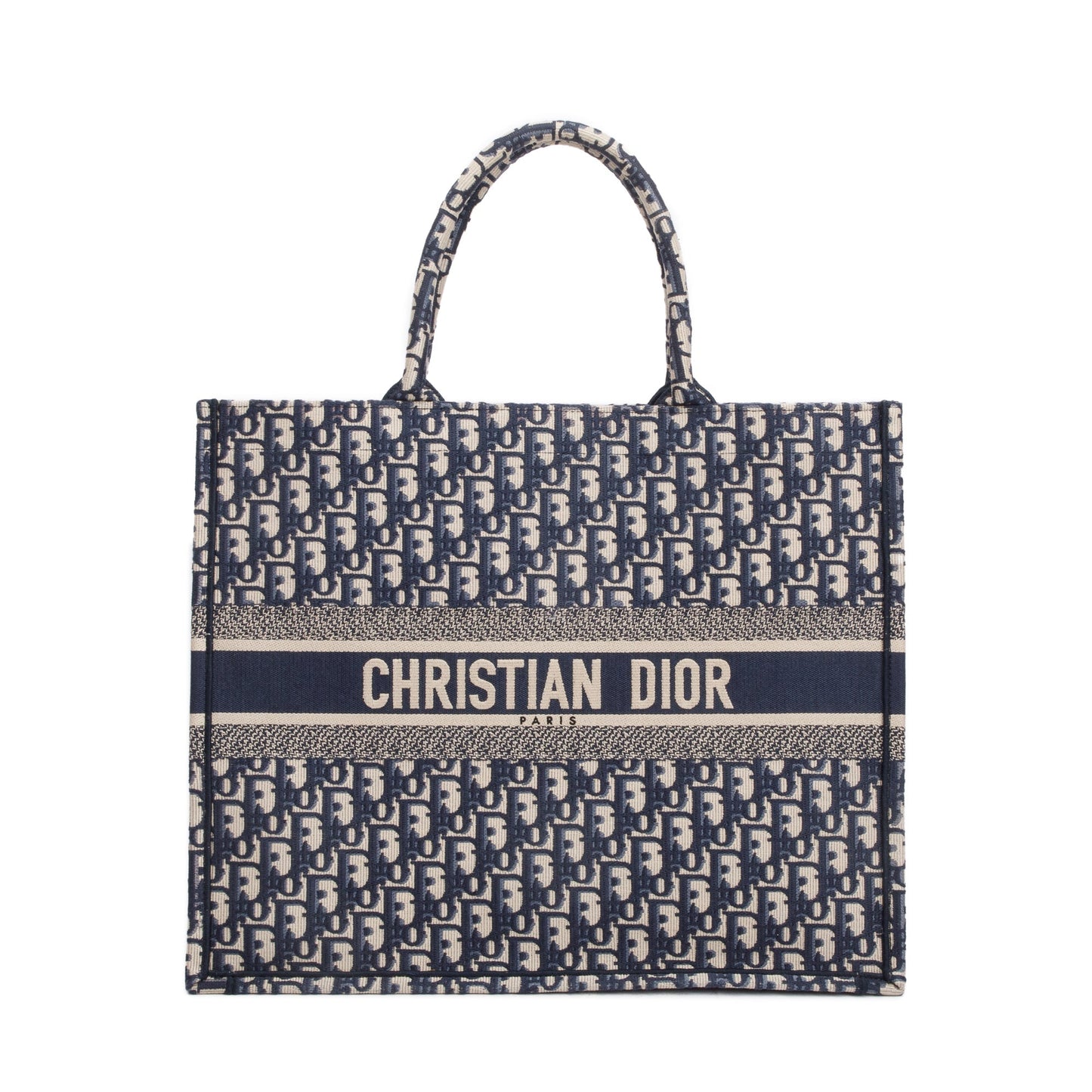 Christian Dior 2022 Ecru and Blue Dior Oblique Embroidery Large Book Tote