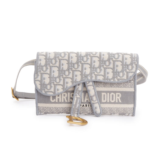 Christian Dior 2022 Grey Oblique Slim Saddle Belt Pouch