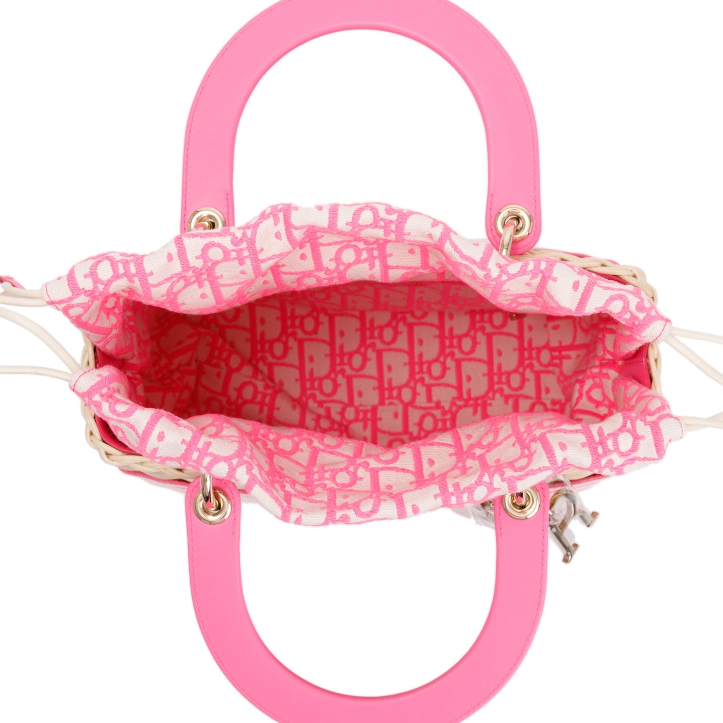 Christian Dior 2022 Natural Wicker Pink Oblique Medium Lady Dior Bag