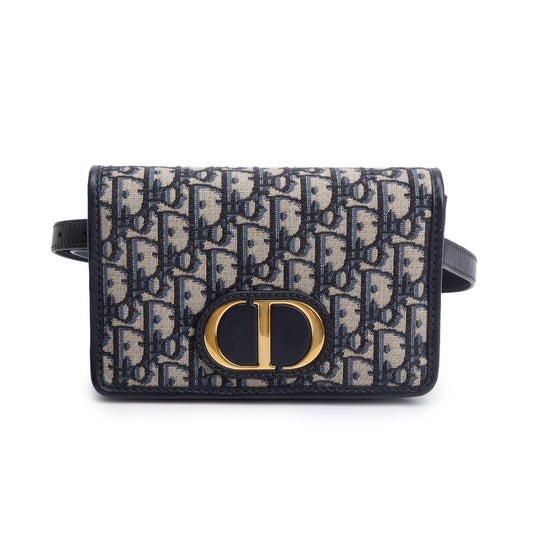 Christian Dior 2022 Navy Oblique 30 Montaigne 2-In-1 Pouch Bag