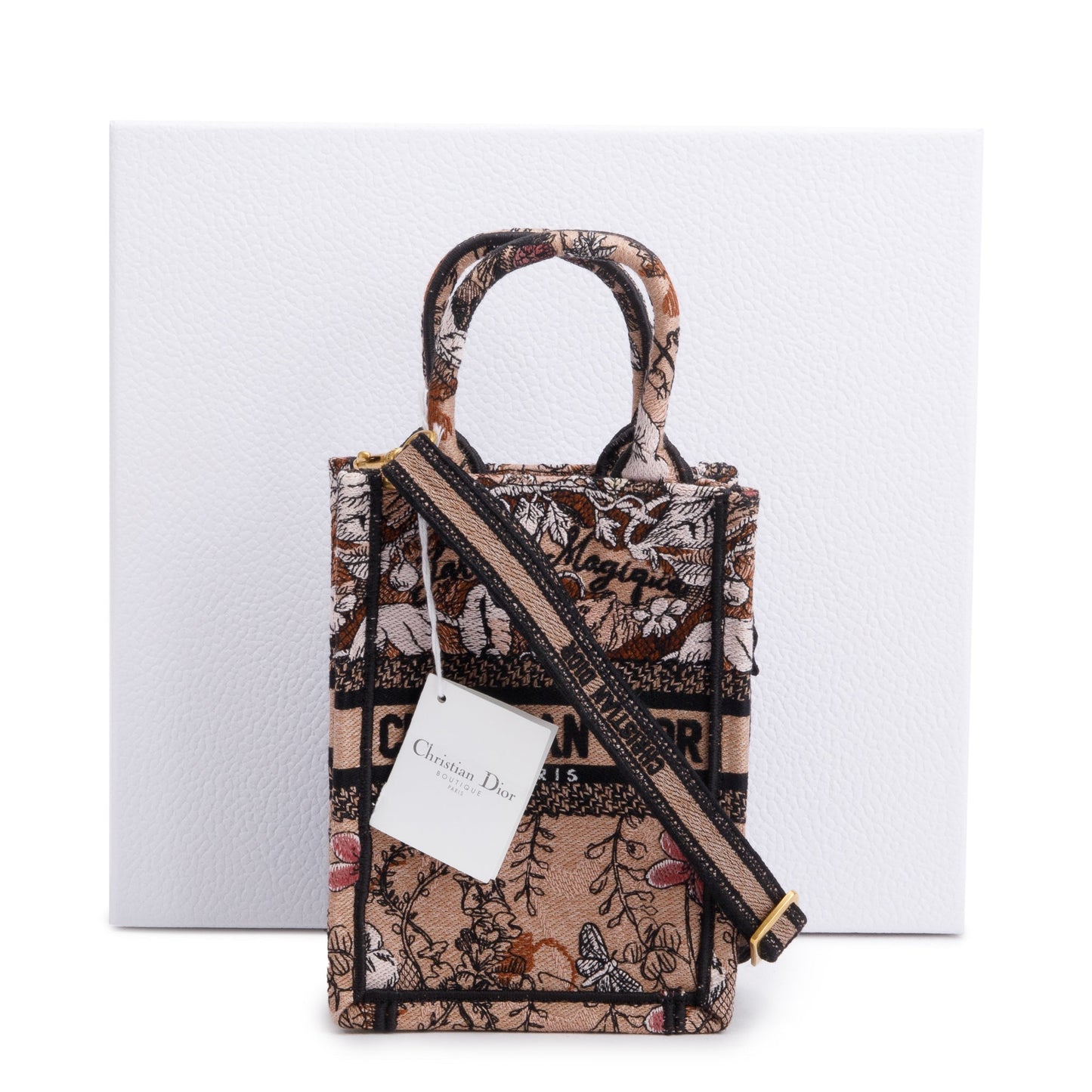 Christian Dior 2022 Pink Jardin Magique Embroidered Mini Vertical Book Tote