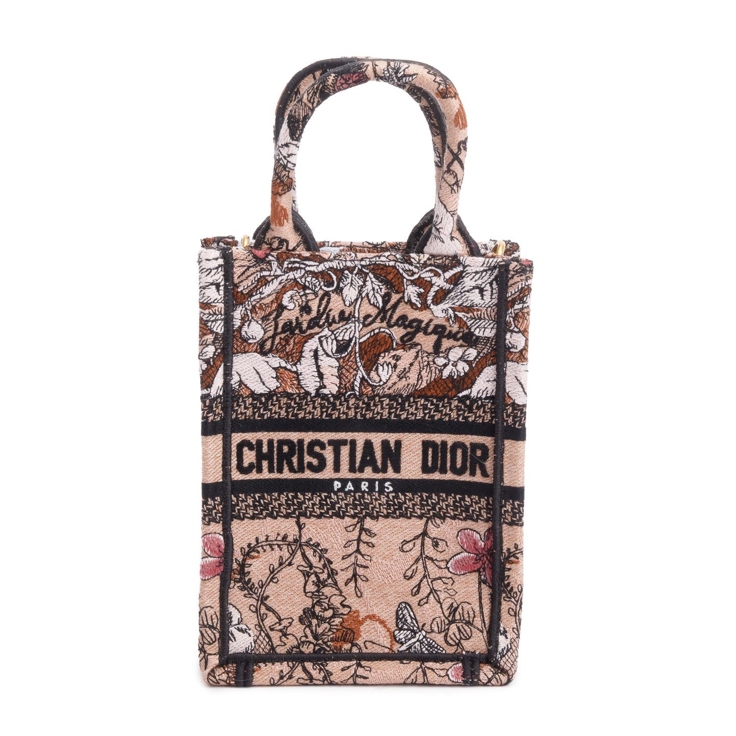Christian Dior 2022 Pink Jardin Magique Embroidered Mini Vertical Book Tote