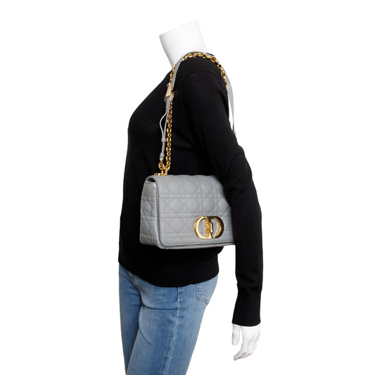 Christian Dior 2022 Stone Gray Supple Cannage Calfskin Leather Medium Dior Caro Bag