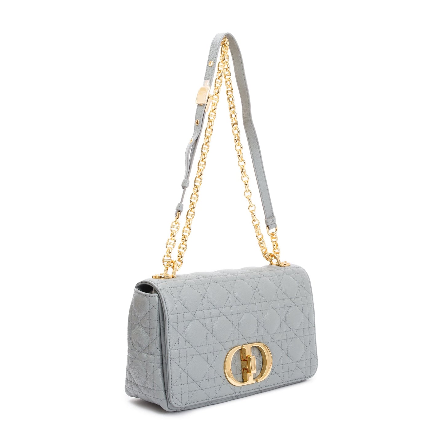 Christian Dior 2022 Stone Gray Supple Cannage Calfskin Leather Medium Dior Caro Bag