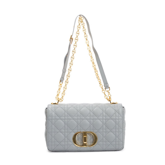 Christian Dior 2022 Stone Gray Supple Cannage Calfskin Leather Medium Dior Caro Bag