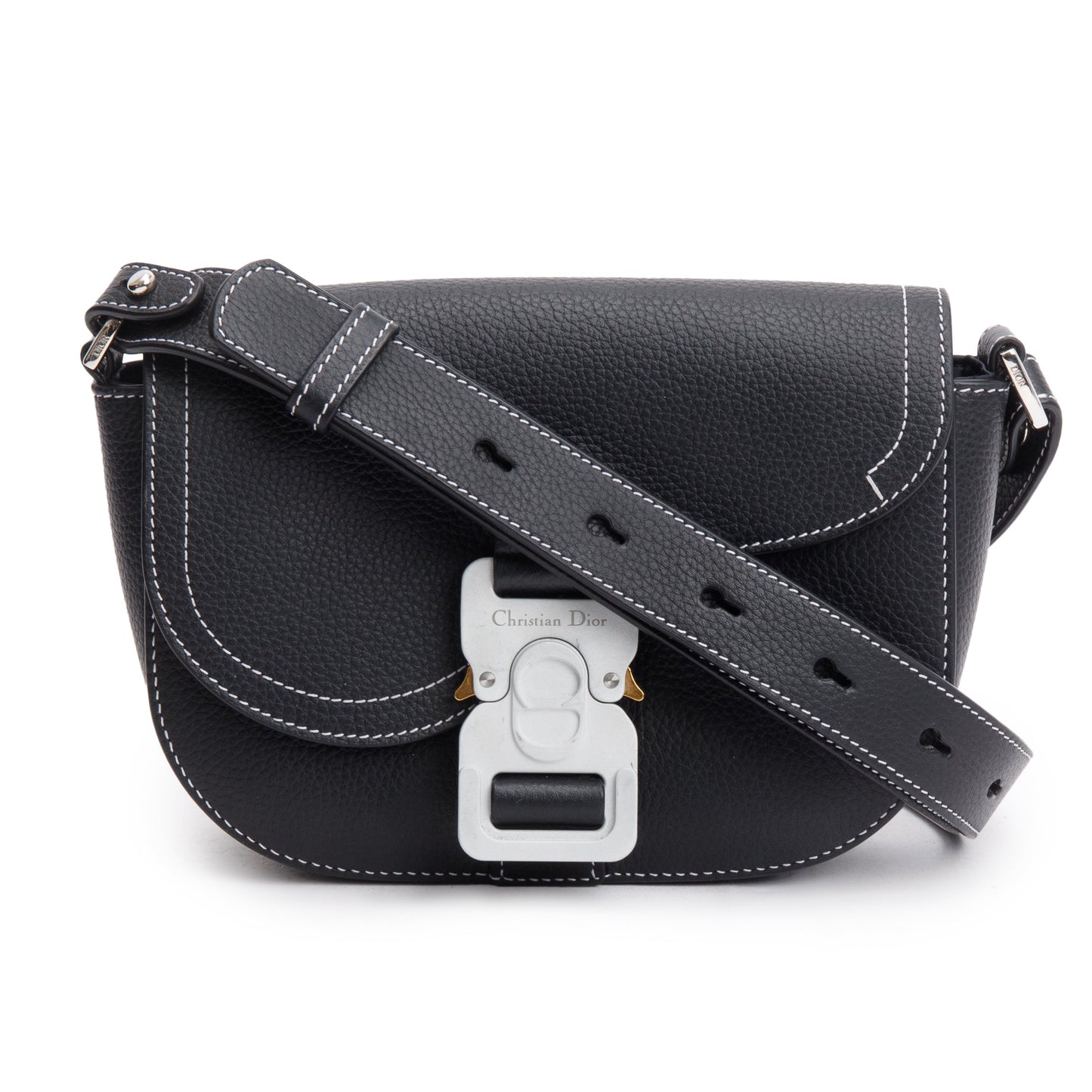 Christian Dior 2023 Black Calfskin Leather Mini Saddle Messenger Bag