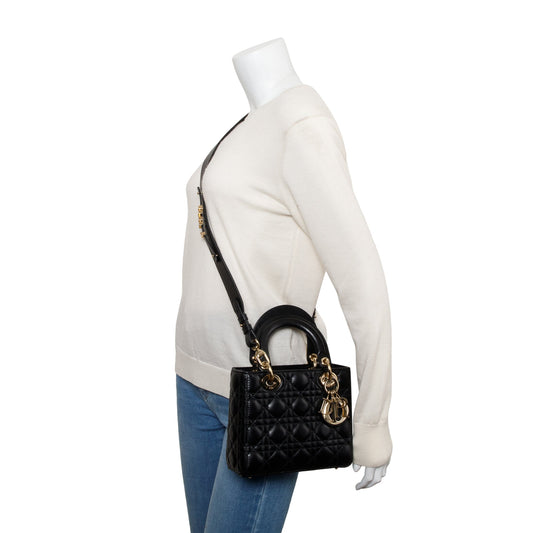 Christian Dior 2023 Black Cannage Lambskin Leather Small Lady Dior Bag