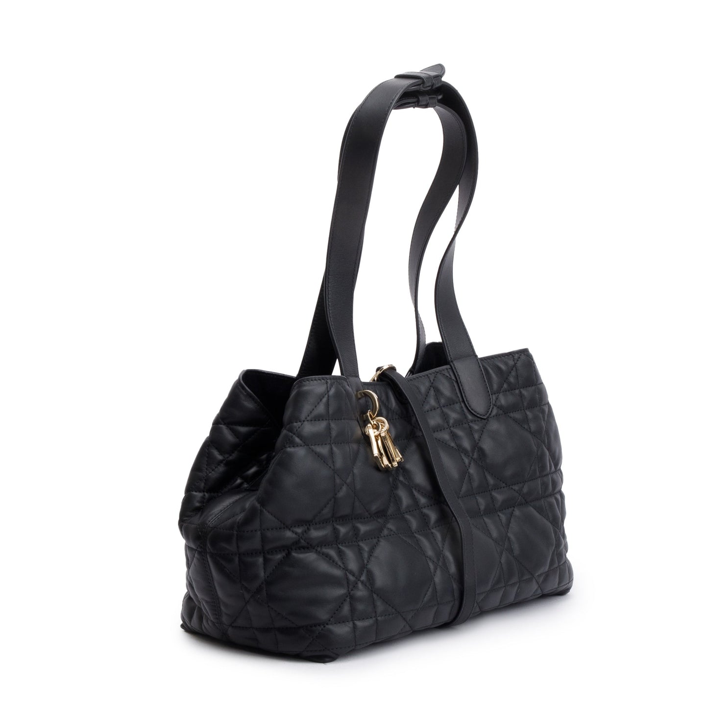 Christian Dior 2023 Black Macrocannage Calfskin Leather Medium Toujours Bag