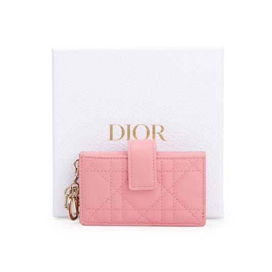 Christian Dior 2023 Pink Cannage Lambskin Leather Lady Dior 5-Gusset Card Holder