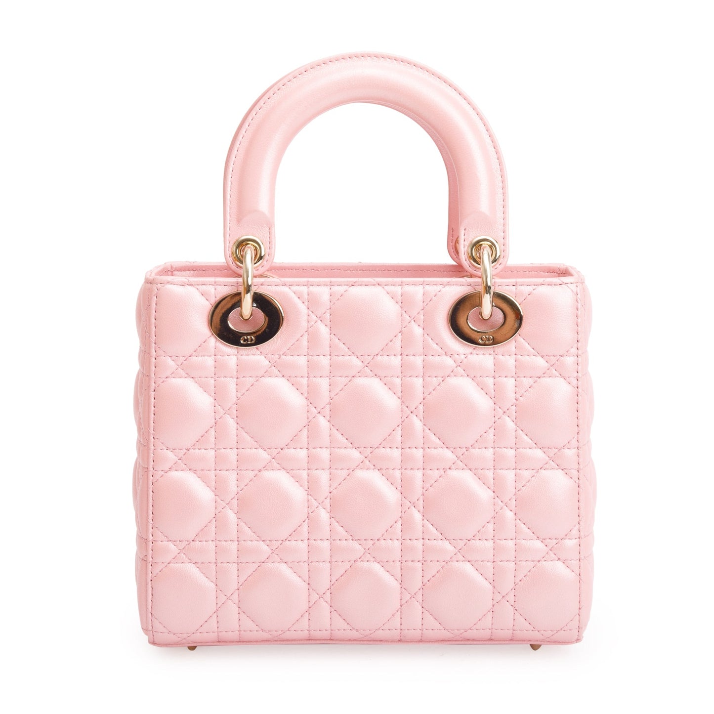 Christian Dior 2023 Pink Metallic Cannage Lambskin Leather Small Lady Dior Bag