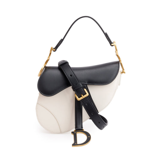Christian Dior 2024 Black & White Calfskin Leather Mini Saddle Bag