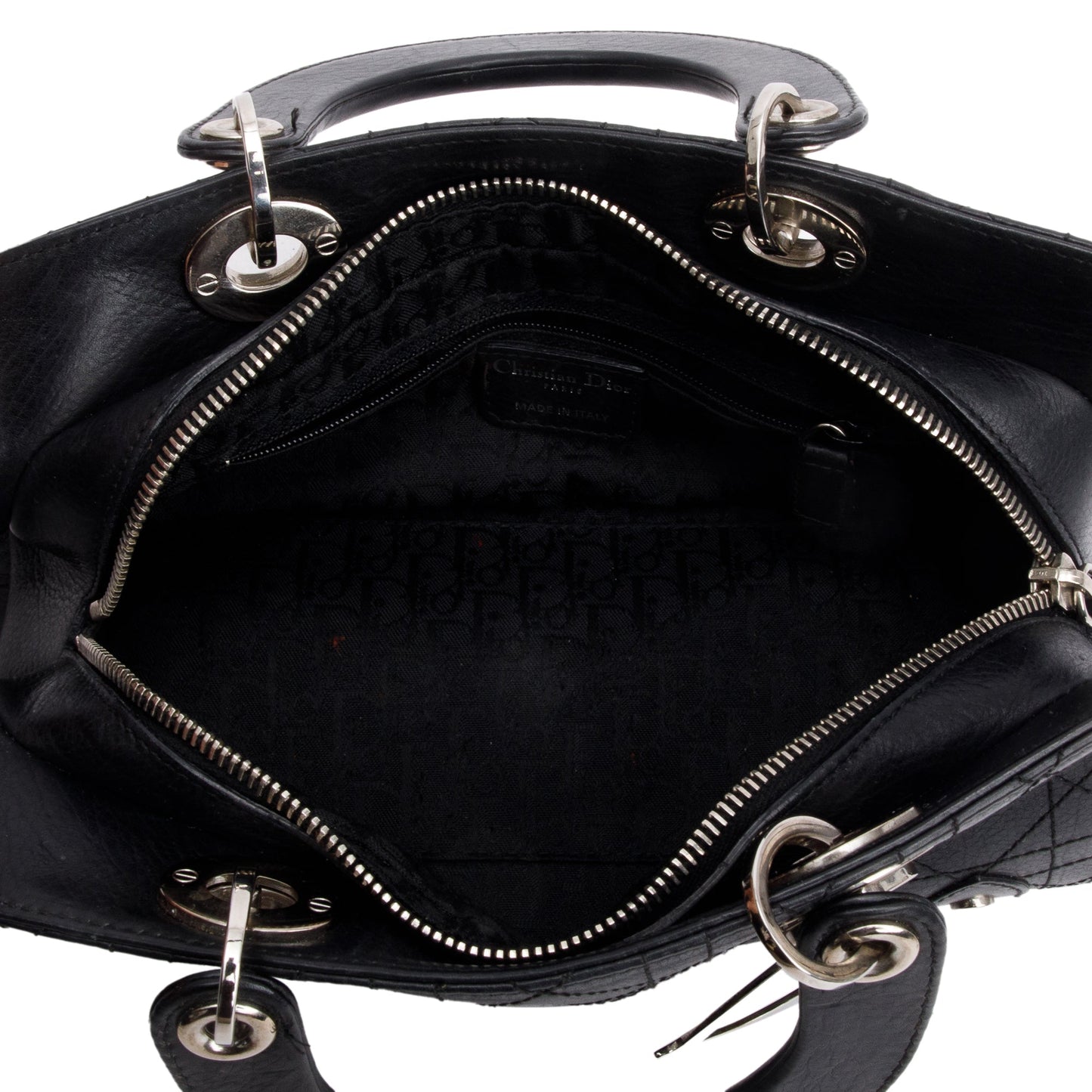 Christian Dior Black Calfskin Cannage Leather Small East West Lady Dior Bag