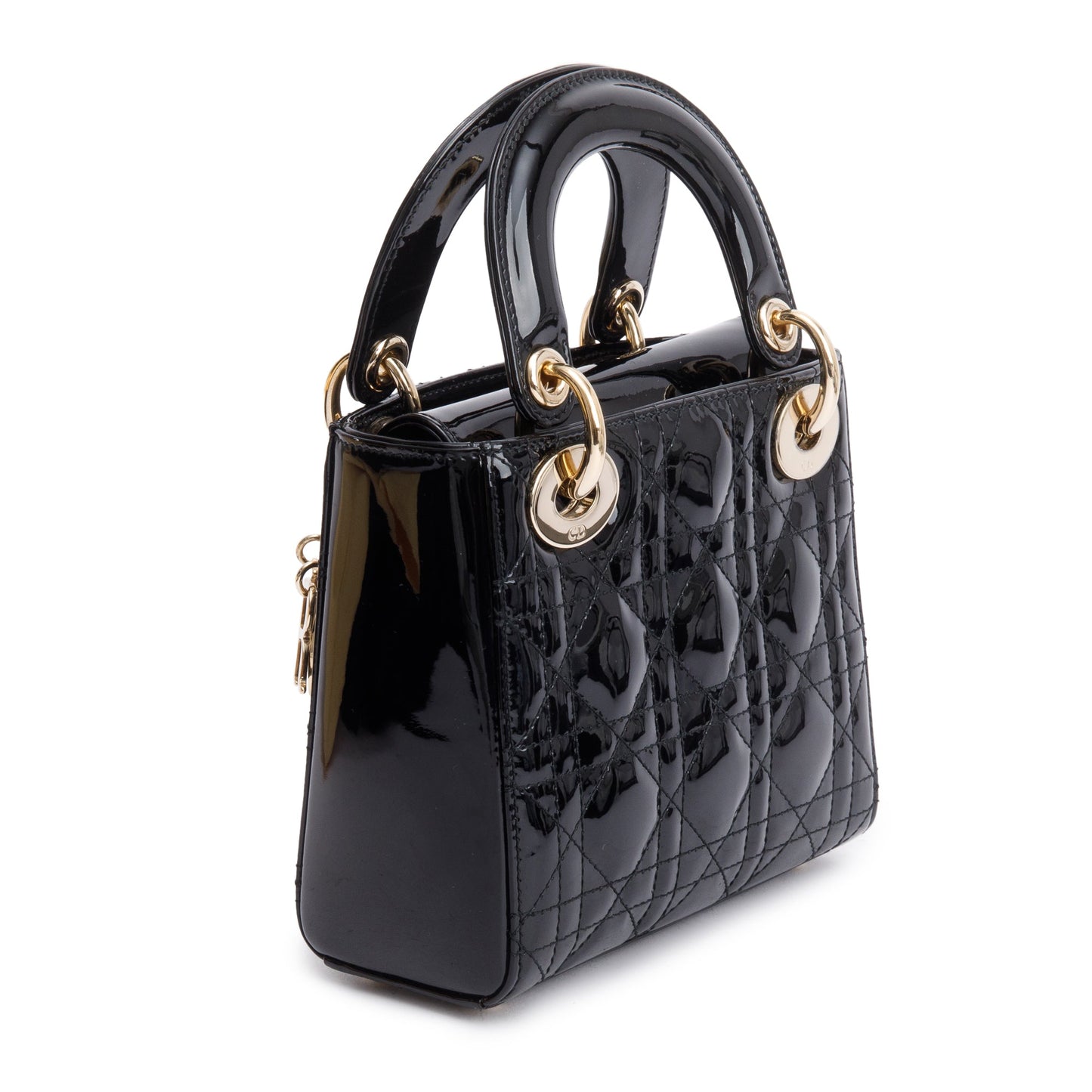 Christian Dior Black Cannage Patent Leather Mini Lady Dior Bag
